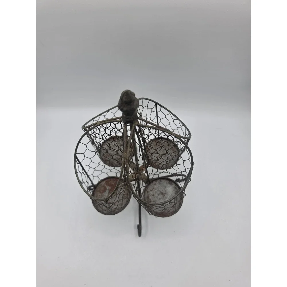 Rustic Metal Wire Mesh 4 Compartment Utensil Caddy Candle Holder Farmhouse Decor